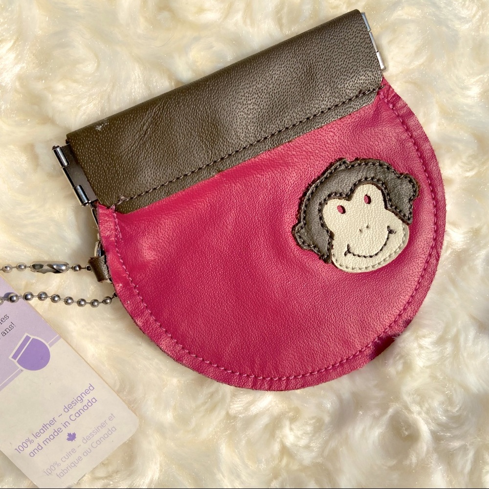 Genuine Leather Change Purse - Pink Monkey